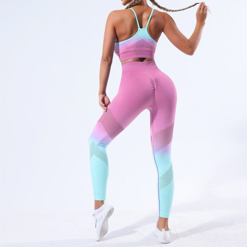 Conjunto Fitness Feminino Glow Fit rosa com verde
