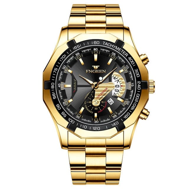 Relógio Masculino Elegante Jazz Class FNGeen Vitelli Dourado 
