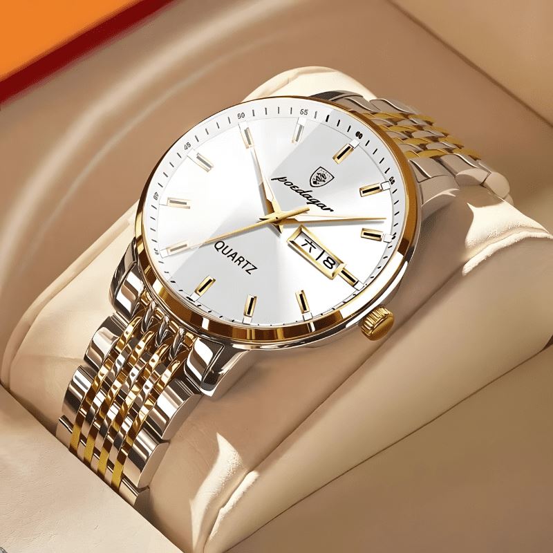 Relógio Masculino Luxo Slim Poedagar Relógio masculino Vitelli Dourado com prata 